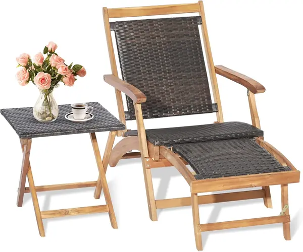 2 in 1 Sonnenliege Rattan, Holz Liegestuhl Klappbar…