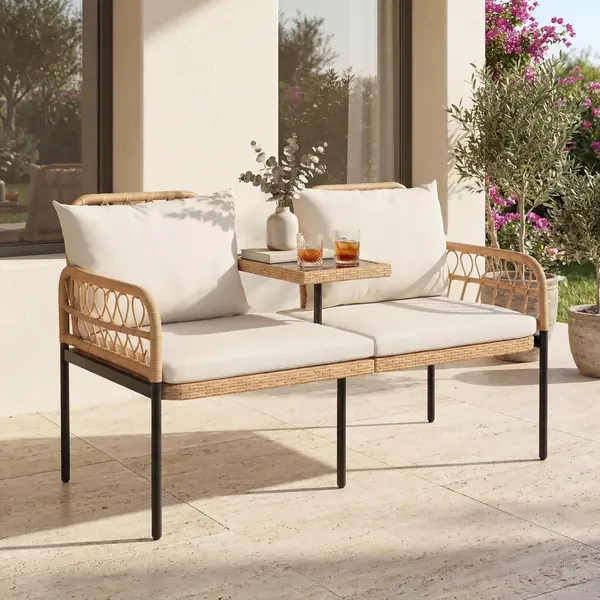 2-Sitzer Gartenbank mit integriertem Glastisch…