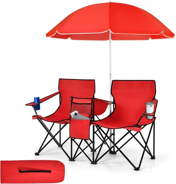 2er Partner Campingstuhl mit Sonnenschirm, klappbarer…