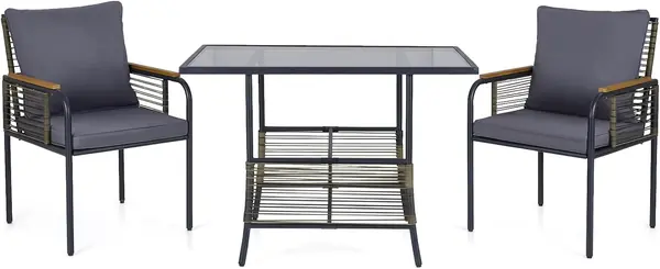 3 teiliges Gartenset aus PE-Rattan, Bistroset mit 2…