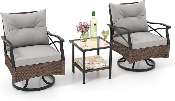 3-teiliges Terrassenmöbel-Set, Rattan-Bistro-Set für den…