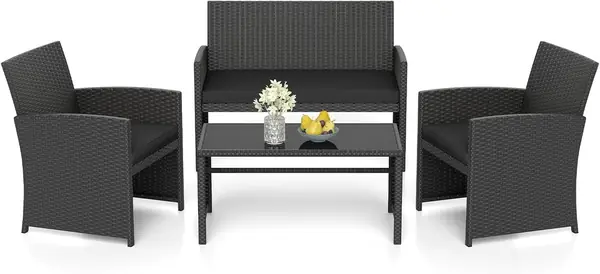 4-teiliges Gartenmöbel Set, Outdoor Rattan Balkonmöbel…