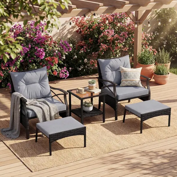 5-teiliges Rattan Gartenmöbel Set, Balkonmöbel Kleiner…
