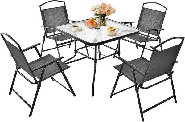5 TLG. Gartenmöbel Set 4 Klappstühle & 1 Glastisch…