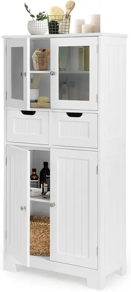 Badezimmerschrank, Badschrank mit 2 Schubladen, 4 Türen &…