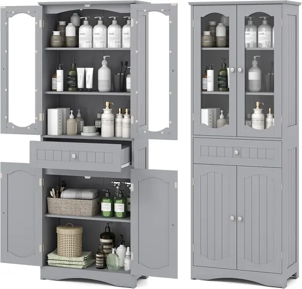 Badezimmerschrank, Hochschrank mit Schublade, 4 Türen &…