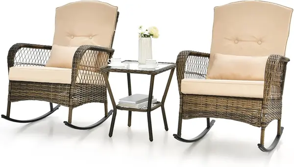 Balkonmöbel Schaukelstuhl Set, 3 TLG. Rattan Gartenmöbel…