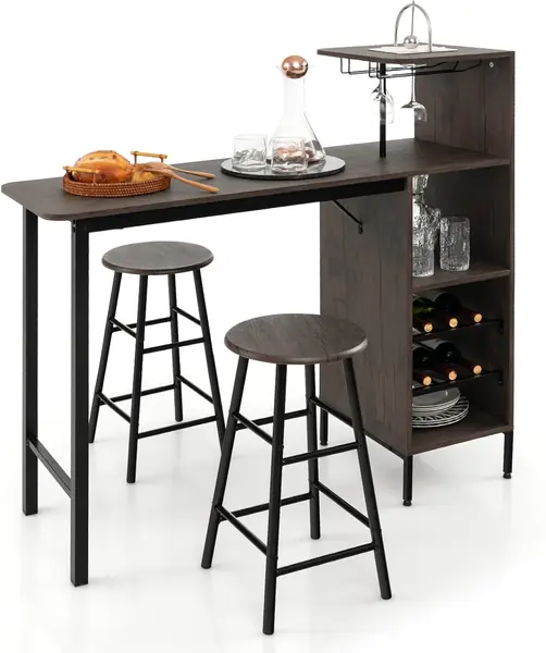 Bartisch mit Barhocker Set, Küchentheke mit Weinregal &…