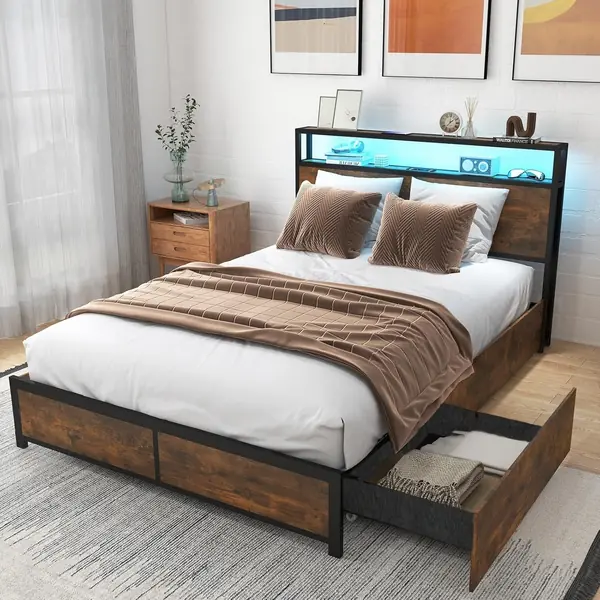 Bettgestell 140x200cm mit LED, Metallrahmenbett…