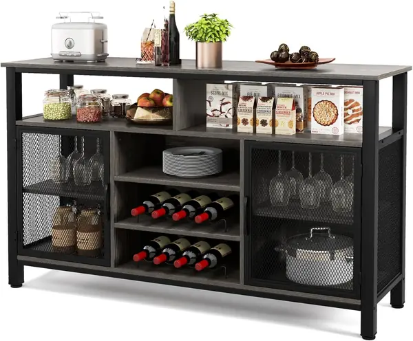 Buffet-Sideboard, Küchenschrank mit Flaschenhalter und…