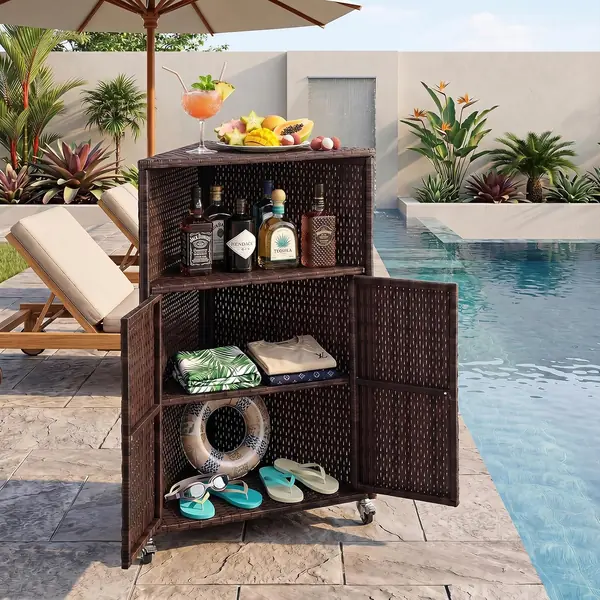 Eck Gartenschrank Rattan mit feststellbare Rollen &…