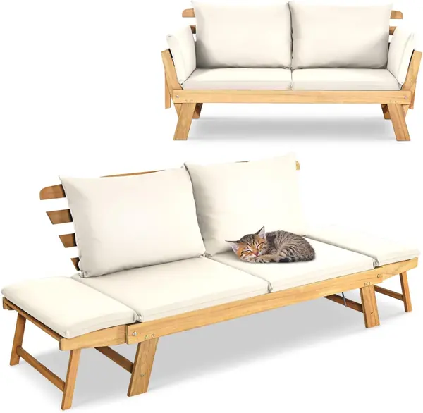 Gartenbank mit Liegefunktion, Gartensofa mit klappbaren…