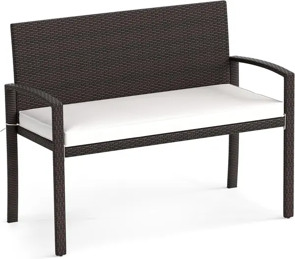 Gartenbank Rattan mit Auflage, Sitzbank Outdoor…
