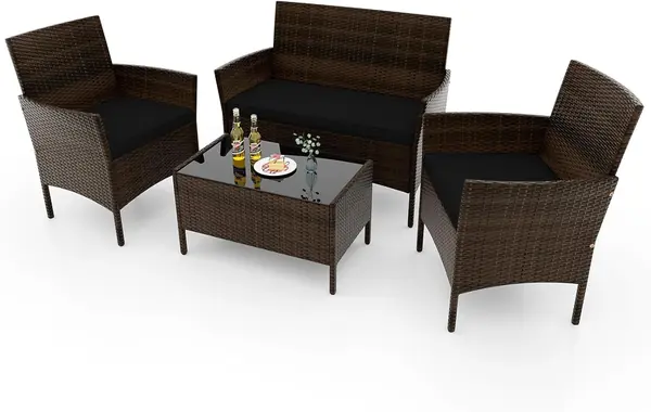 Gartenmöbel Set, 4-teiliges Rattan Balkonmöbel mit…