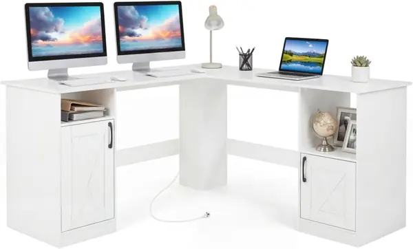 L-förmiger Computertisch, Eckschreibtisch mit Ladestation…
