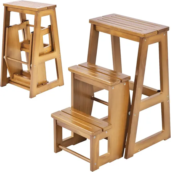 Leiterstuhl Holz 3 Stufen, Trittleiter Tritthocker…