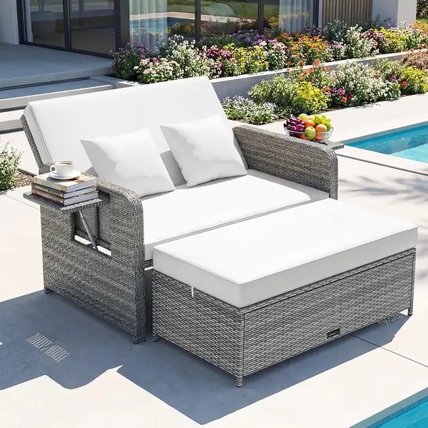 Lounge Möbel Outdoor, Rattan Gartenlounge Set mit Hocker…