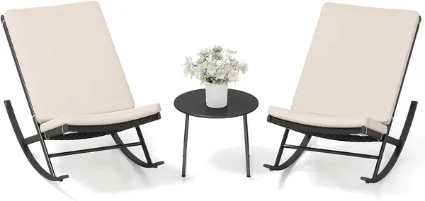 Rattan Gartenmöbel Set, Balkonmöbel 2 Schaukelstühle mit…