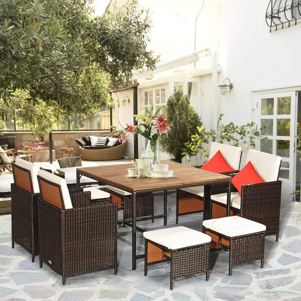 Rattan Lounge Möbel Outdoor 9er Set, Gartenmöbel Set 8…