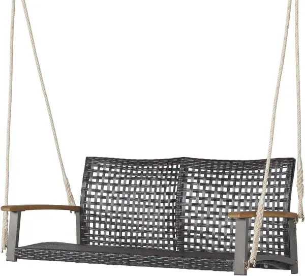 Schaukelbank Outdoor 2 Sitzer, Hängebank PE-Rattan…