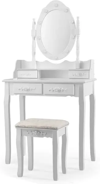 Schminktisch mit Hocker, 360° schwenkbarer Spiegel mit 10…