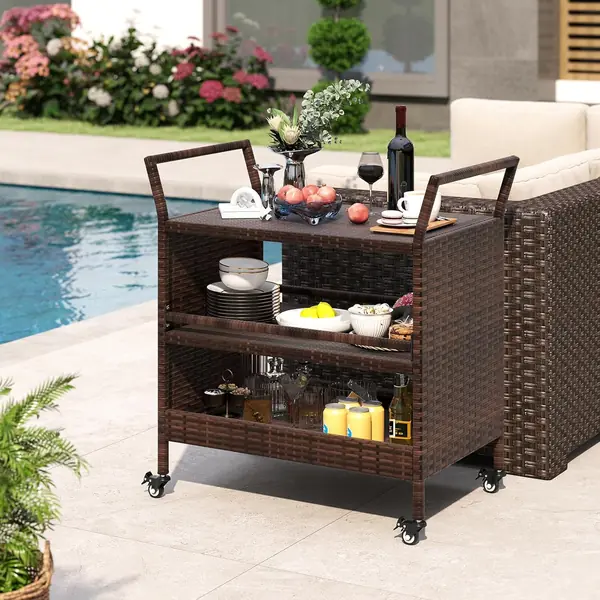 Servierwagen Outdoor Rattan, Küchenwagen auf Rädern…