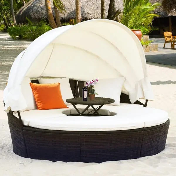 Sonneninsel Liegeinsel mit faltbarem Sonnendach, Rattan…
